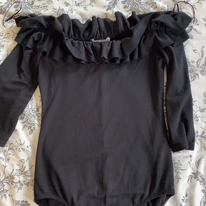 Off the shoulder fringe detail bodysuit